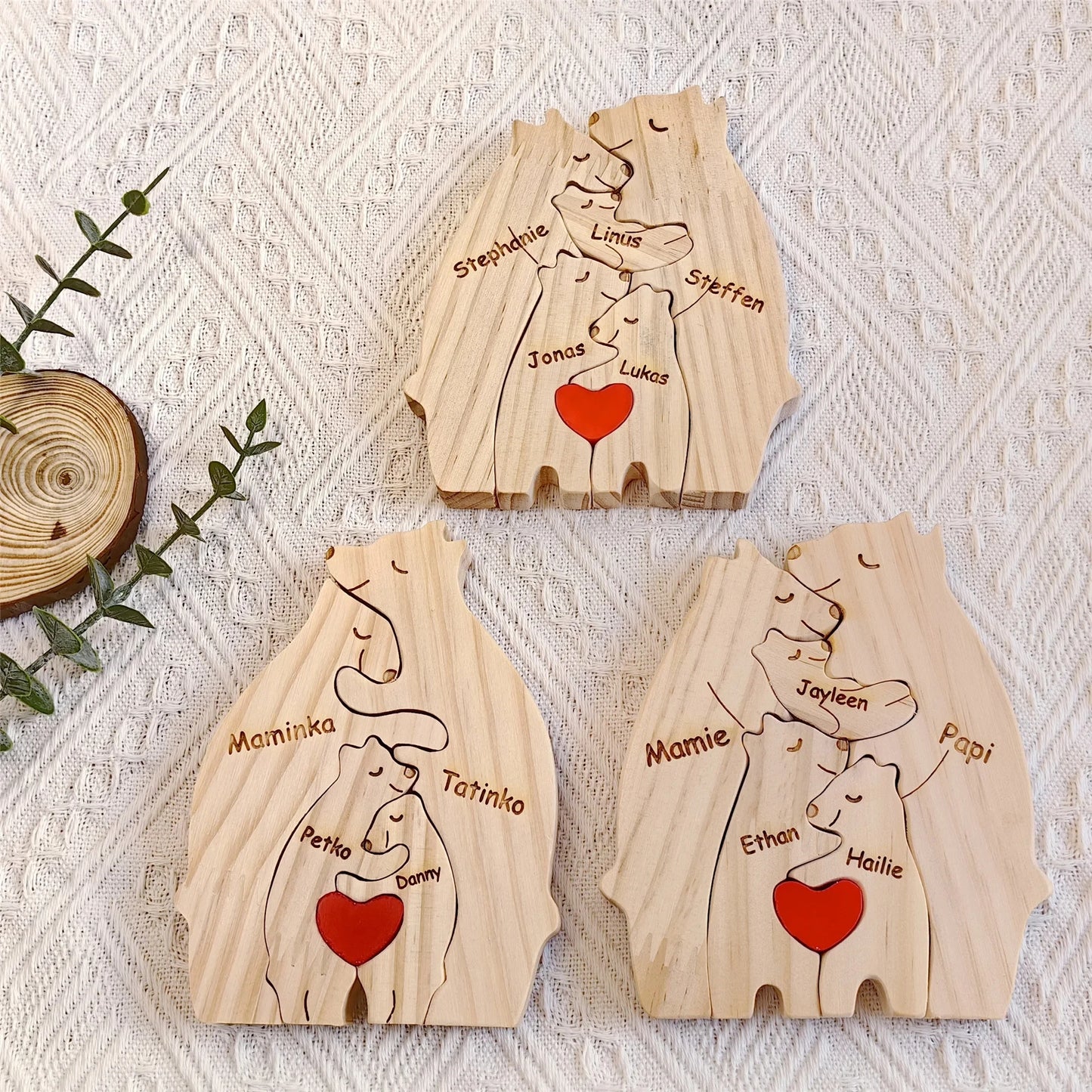 Personalized Custom Bear Family Wooden Puzzle for Home Decor