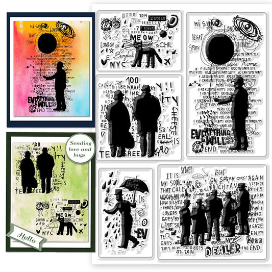 Theme Silicone Clear Stamps Cat People Background for Crafts