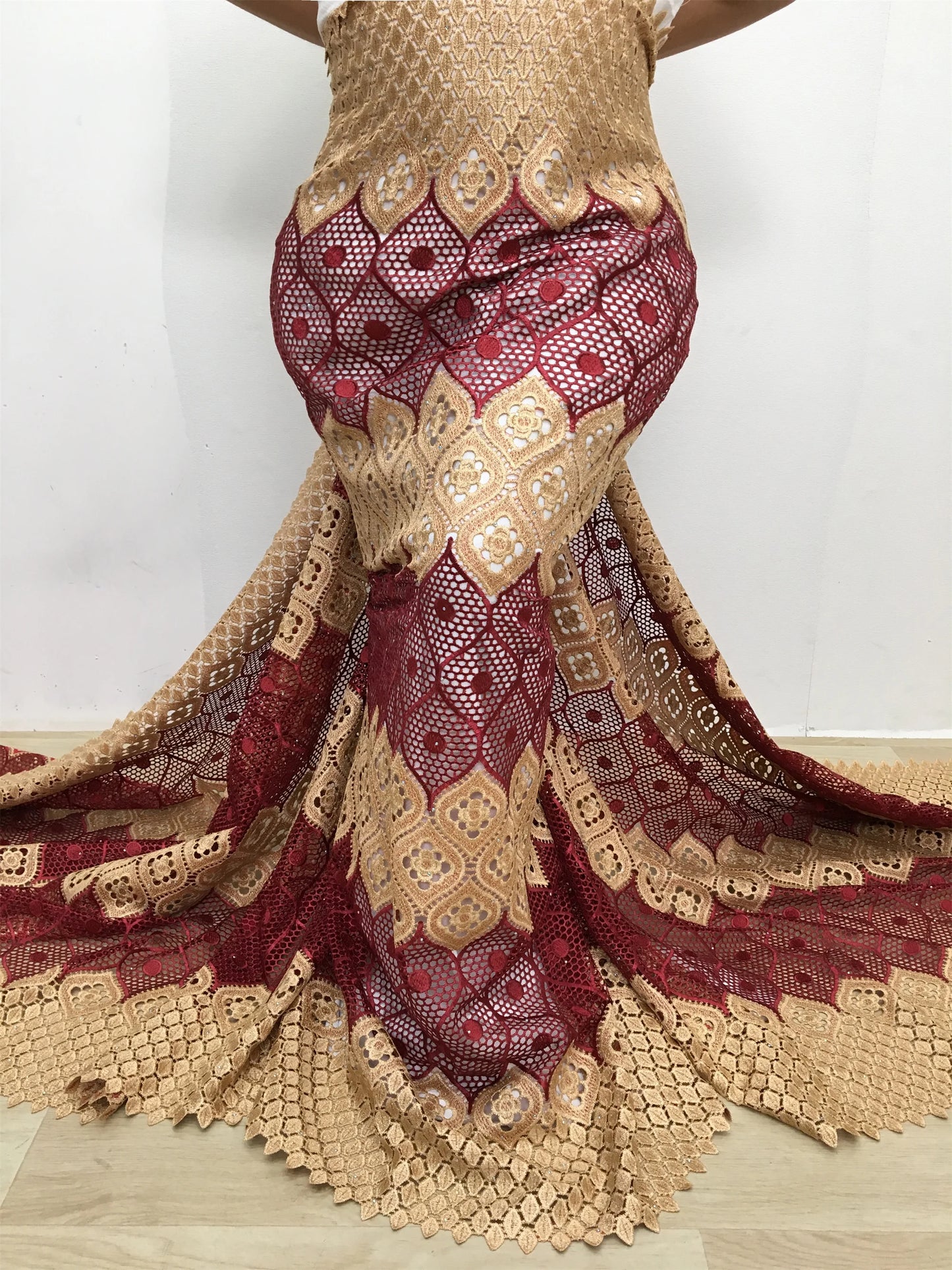 African Guipure Cord Lace Fabric 5 Yards for Wedding Dresses