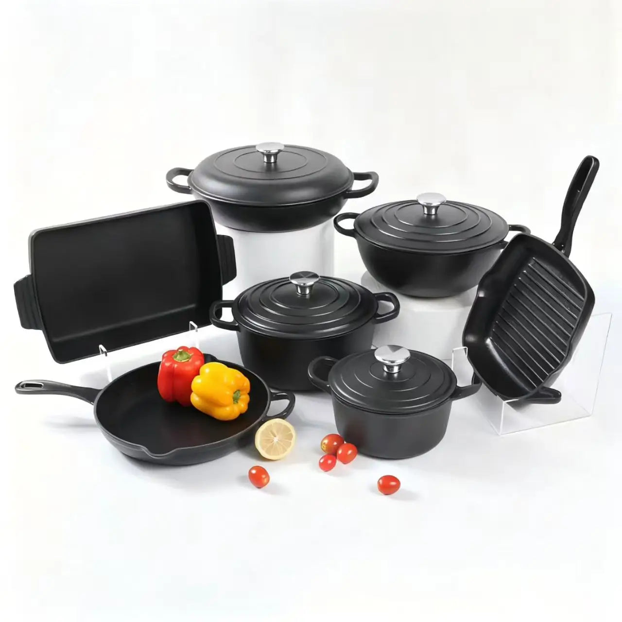 Multicolor Enamel Cast Iron 11 Piece Cookware Set Induction