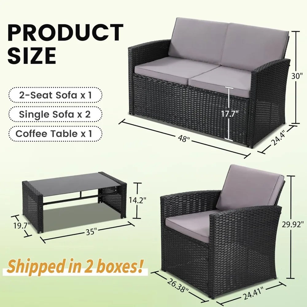 Modern Rattan Patio Conversation Set for Garden and Porch