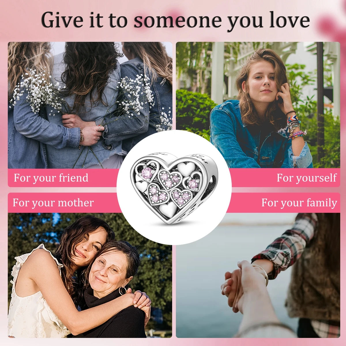 925 Sterling Silver Heart Shaped Charms Beads for Pandora Bracelets