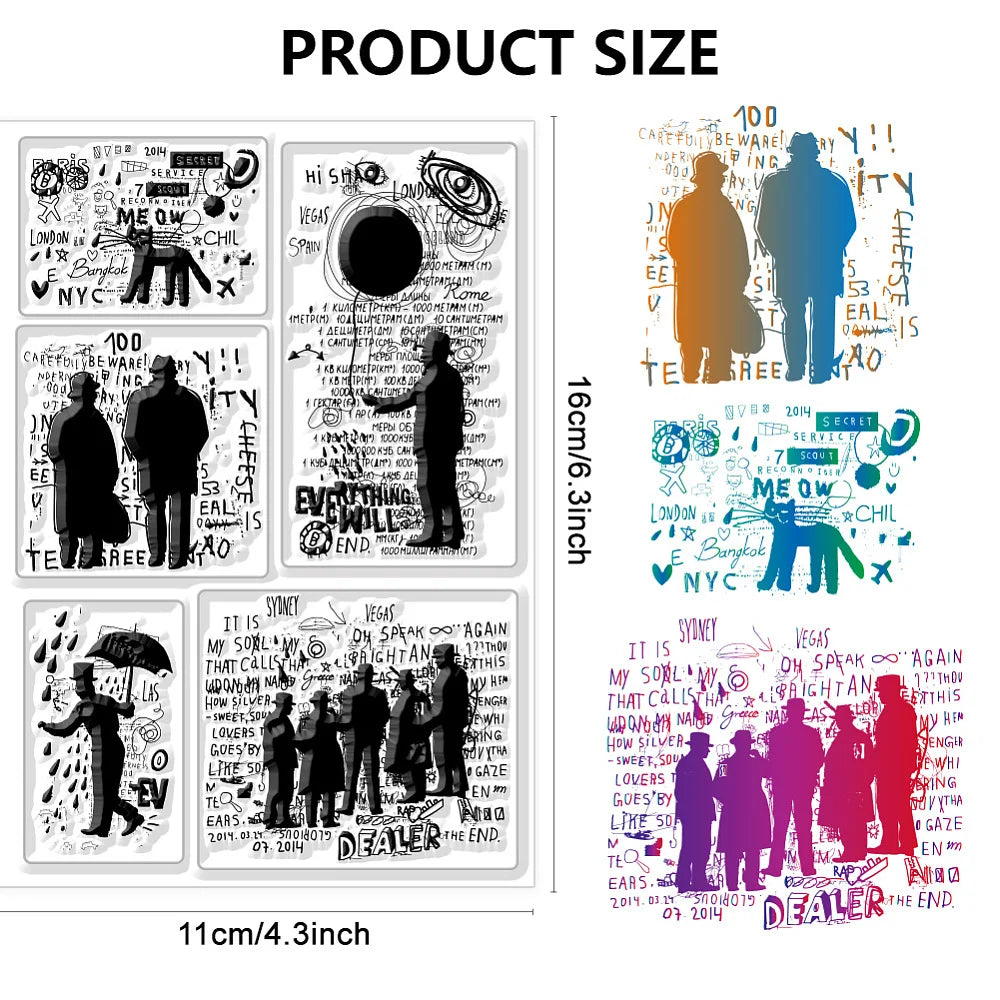 Theme Silicone Clear Stamps Cat People Background for Crafts