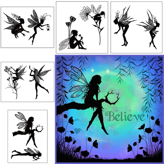 5 Piece Set Fantasy Elf Silhouette Clear Stamps Scrapbook