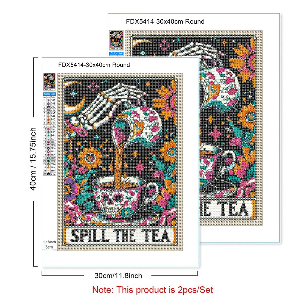 2pcs DIY Diamond Painting Tarot Card Skeleton Art Set