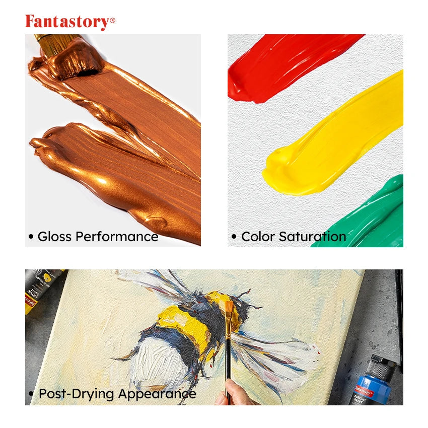Fantastory 28 Classic Colors Acrylic Paint Set With 12 Brushes