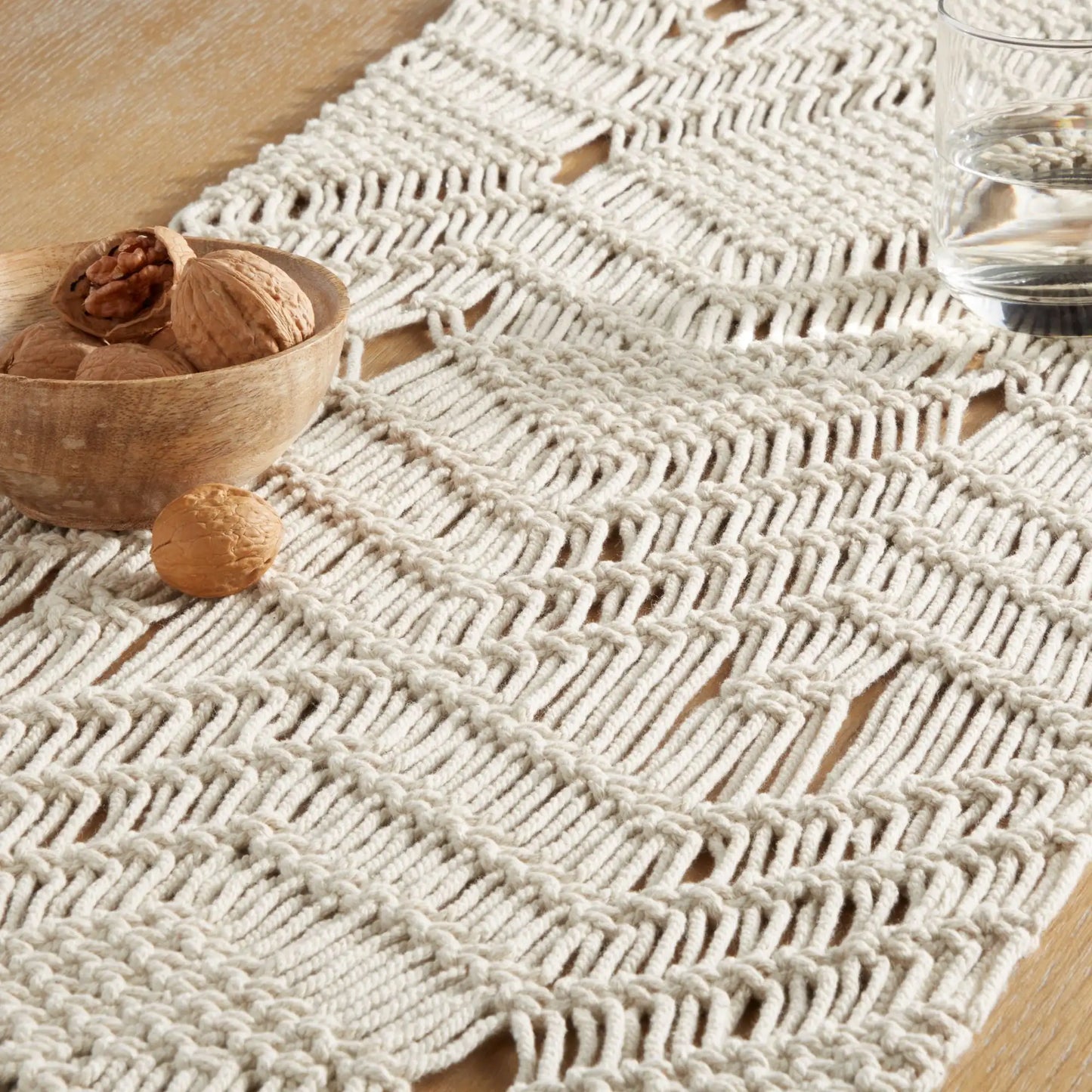 Macrame 90 Inch Cotton Table Runner Machine Washable Modern Style