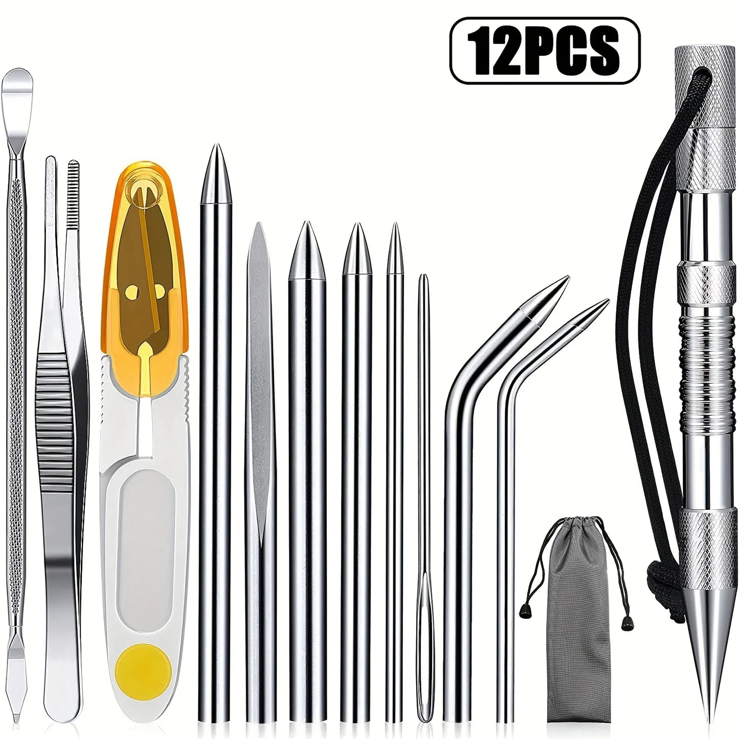 12pcs Stainless Steel Paracord Braid Needle Set for Crafting