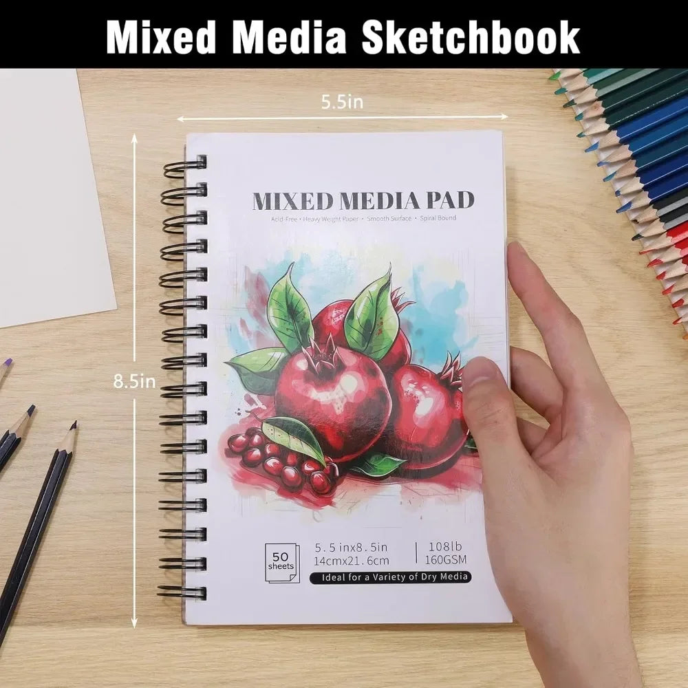 4 Pack Mixed Media Sketchbooks 5.5x8.5 Inch Spiral Bound