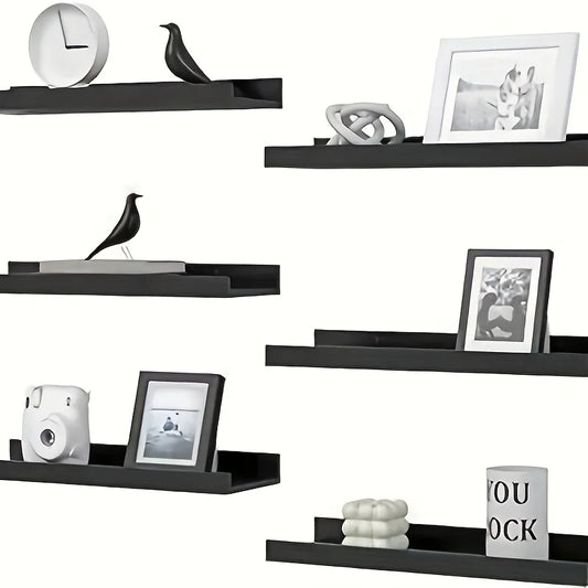 Six Piece Black Solid Wood Wall Shelf Set For Living Room And Bedroom TV Wall Decor Storage