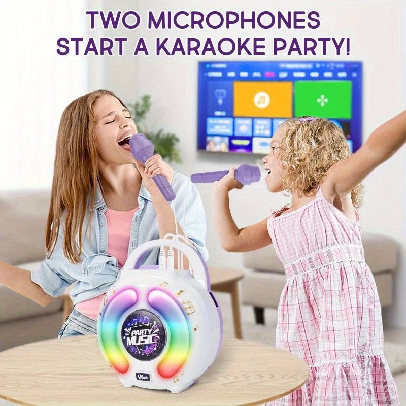 Kids Portable Karaoke Machine With 2 Mics Light Recording