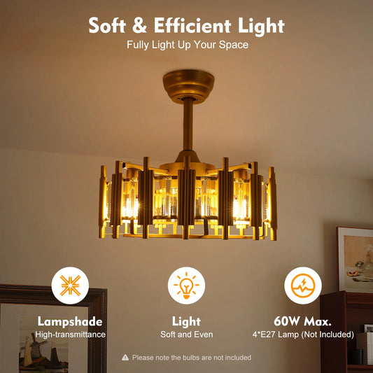 Modern Gold Ceiling Fan With Light Remote 35dB Quiet 5 Blade For Bedroom Living Room 3 Speed Timer