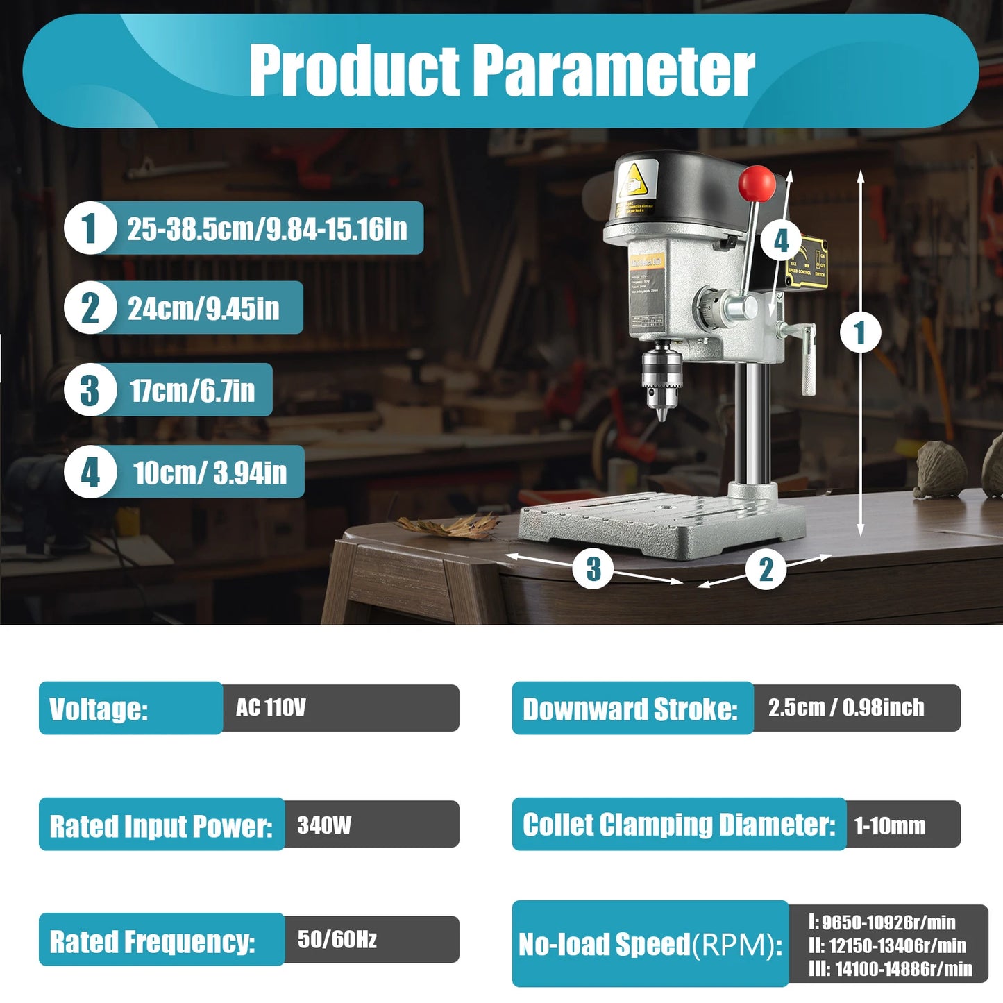 Mini Benchtop Drill Press 340W Adjustable Speed Tool