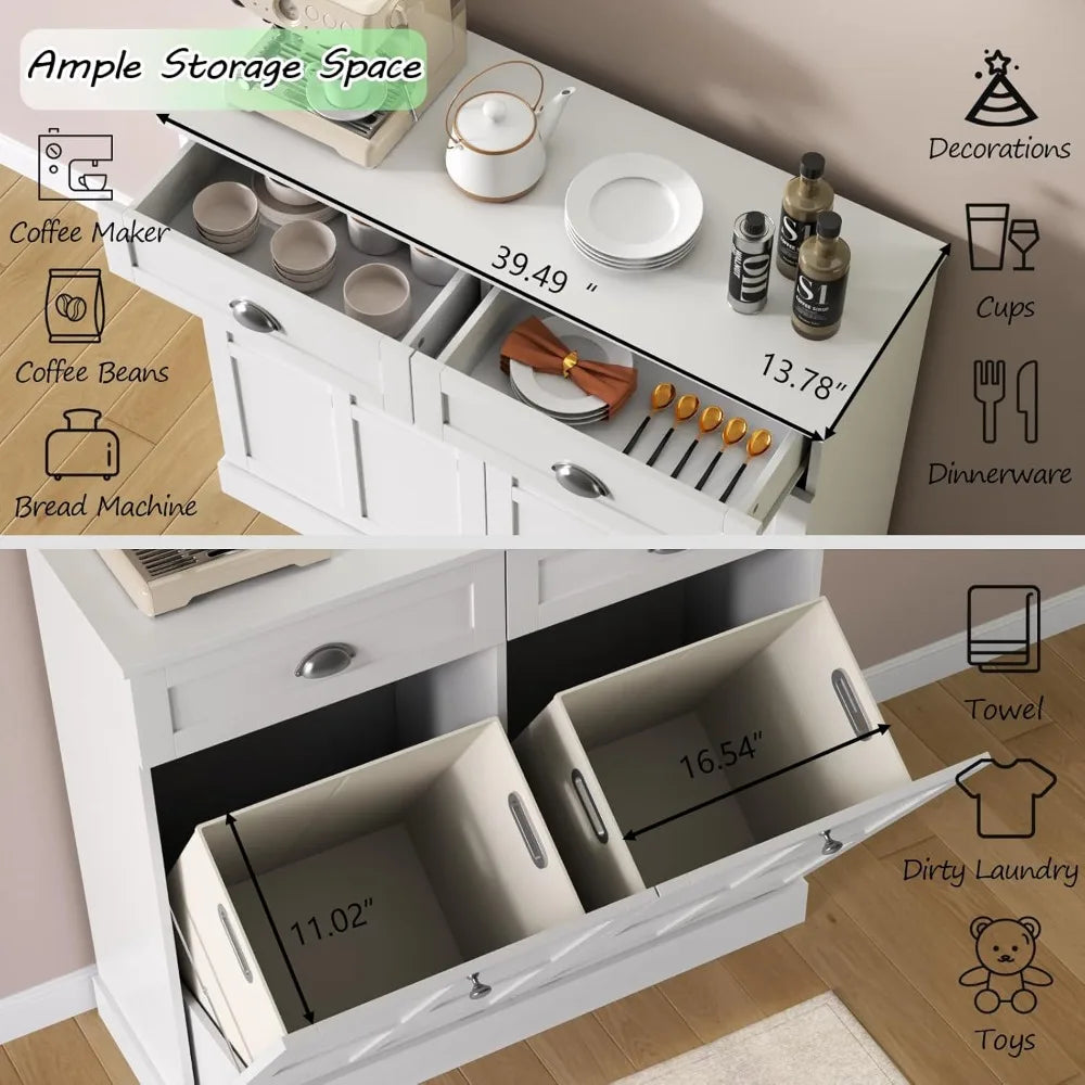 Double Tilt Out Laundry Hamper Cabinet With 2 Drawers And 2 Baskets 30 Gallon Bathroom Storage