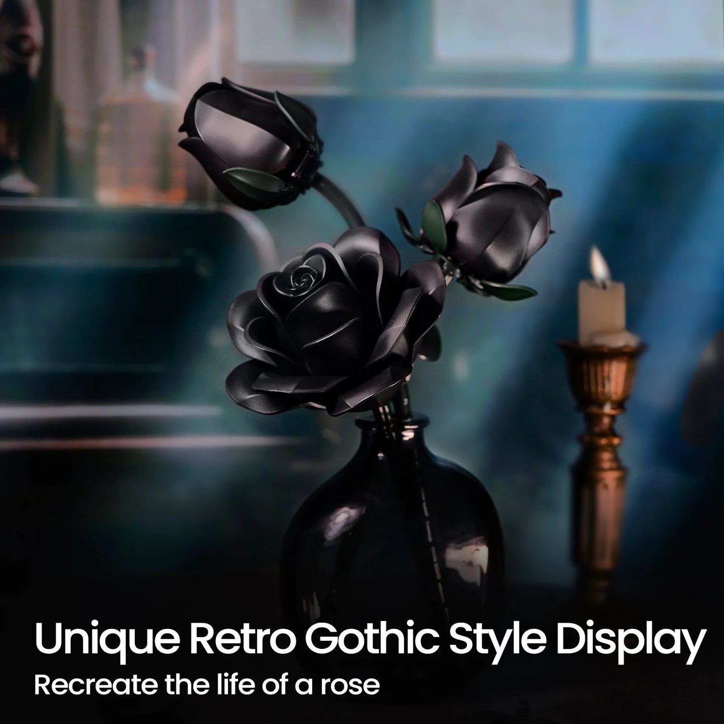 Black Roses Building Block Set 3PCS Floral Home Decor Gifts