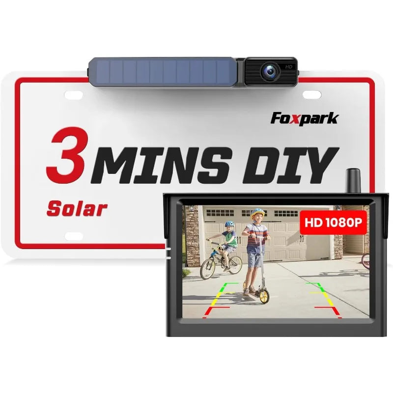 Solar Wireless Backup Camera HD 1080P with 5 Inch Monitor