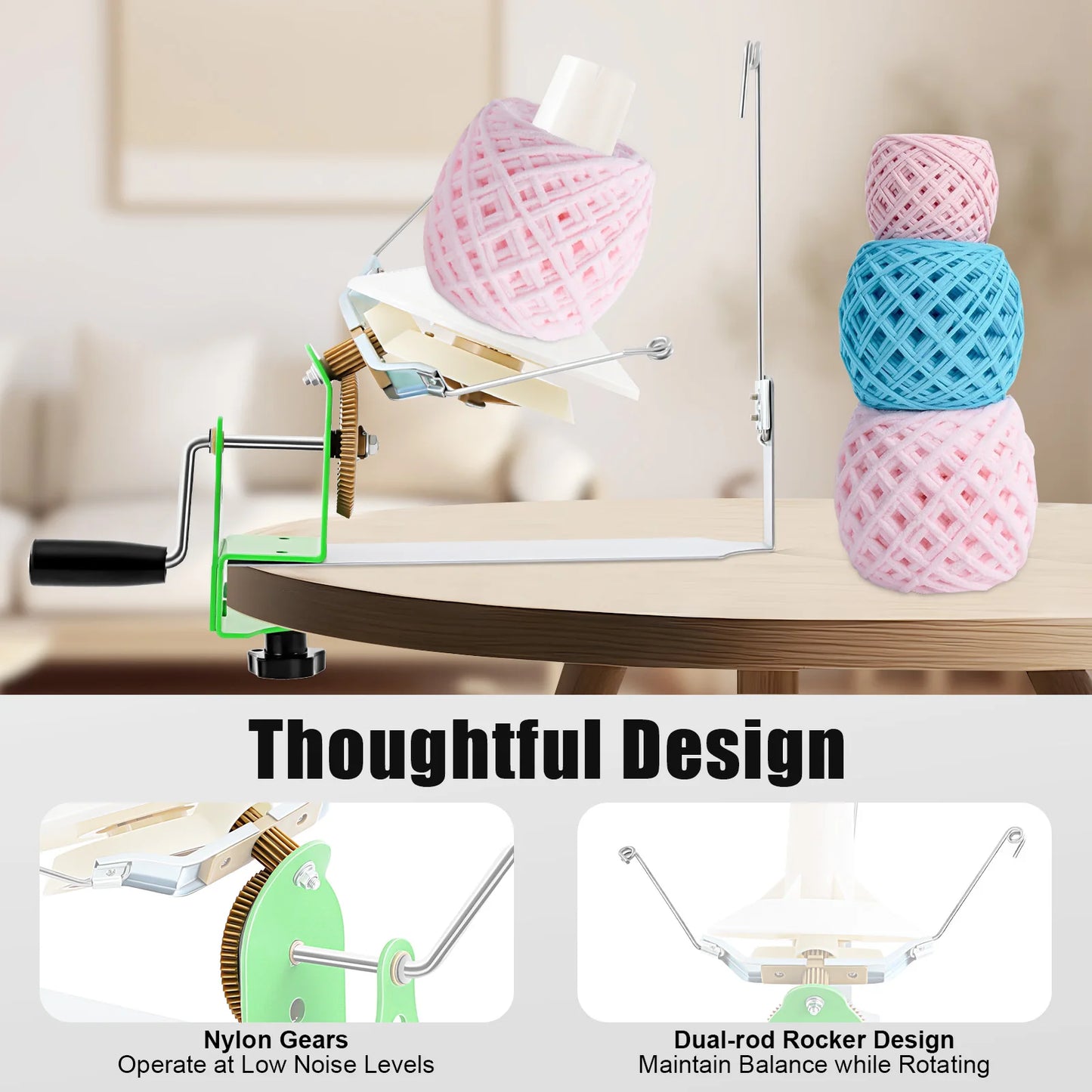 Large Capacity Hand Operated Yarn Winder for Crafting Projects