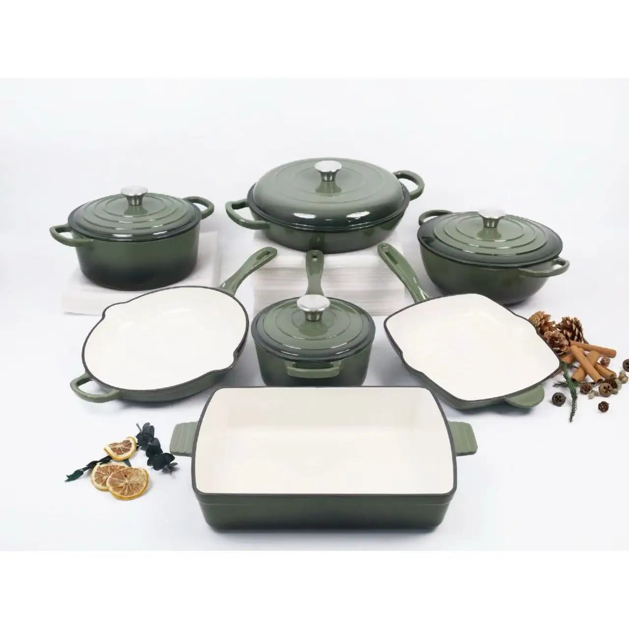 Multicolor Enamel Cast Iron 11 Piece Cookware Set Induction