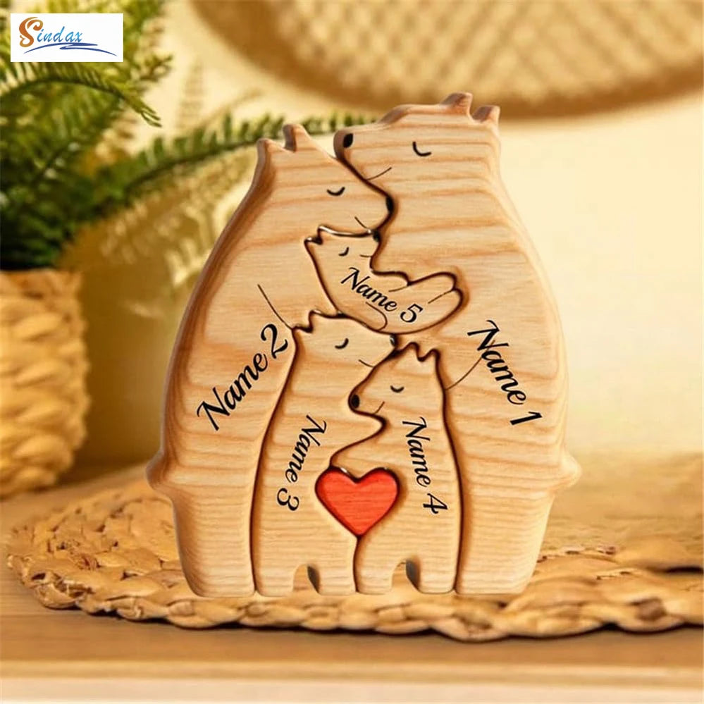 Personalized Custom Bear Family Wooden Puzzle for Home Decor
