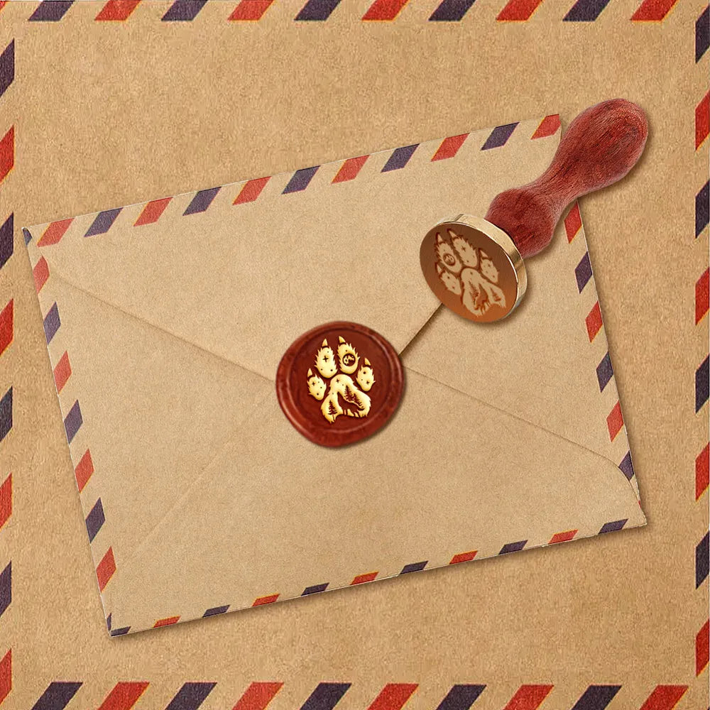 Wolf Paw Wax Seal Stamp Brass Head With Wooden Handle