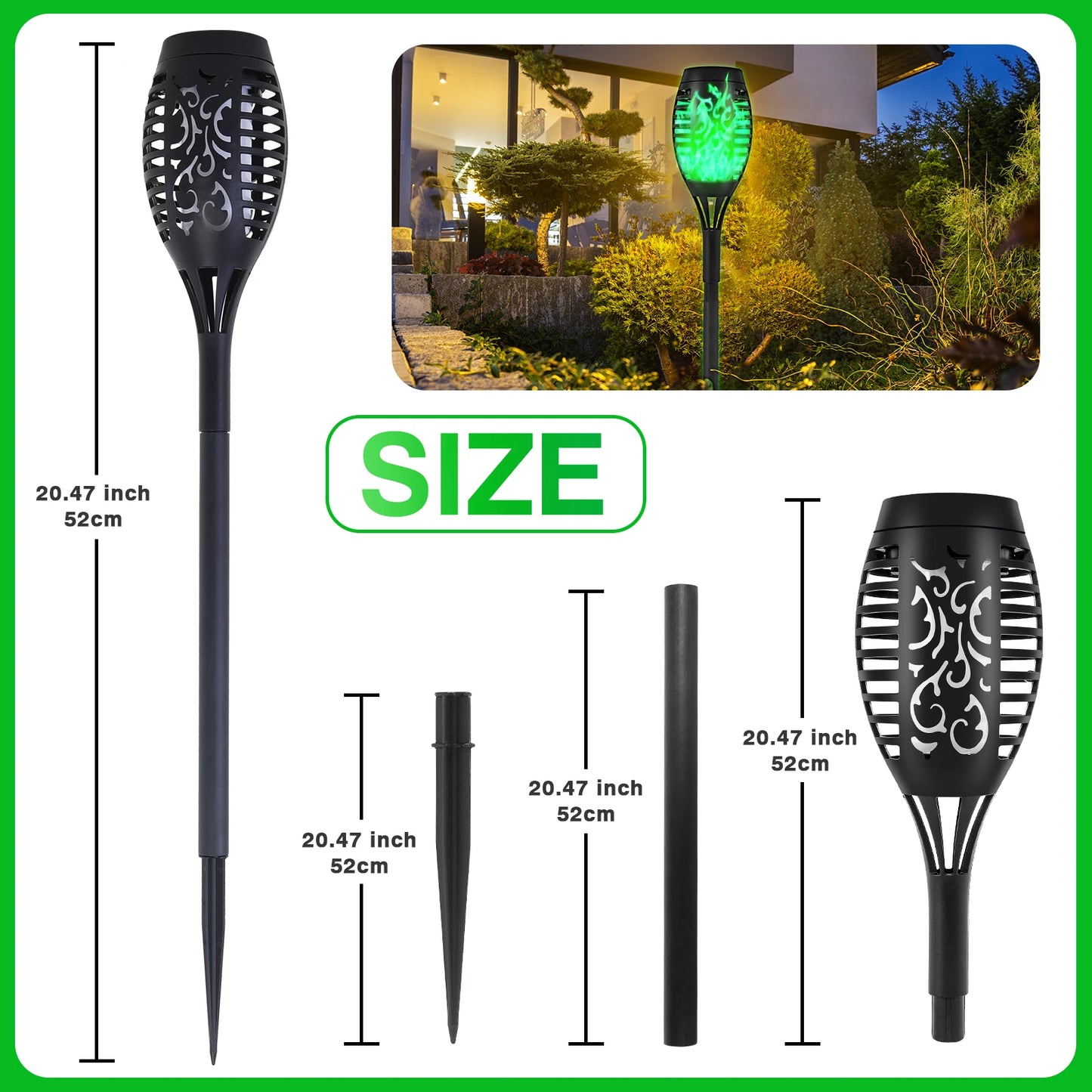 Green Solar Flame Light Outdoor Waterproof Torch for Garden