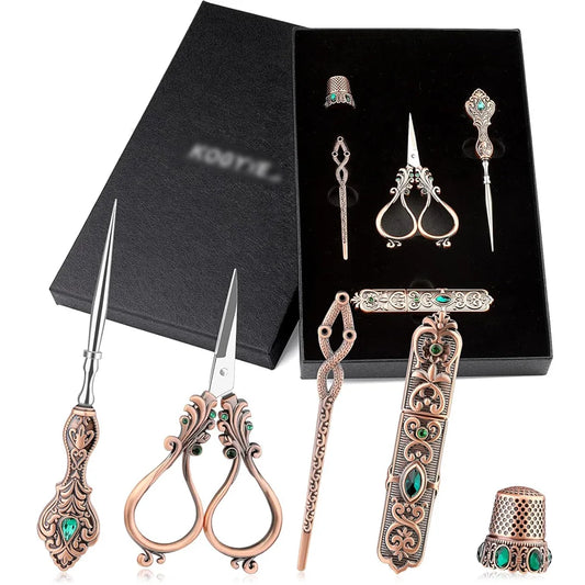 Vintage European Style Scissors Kit With Needle Case And Awl