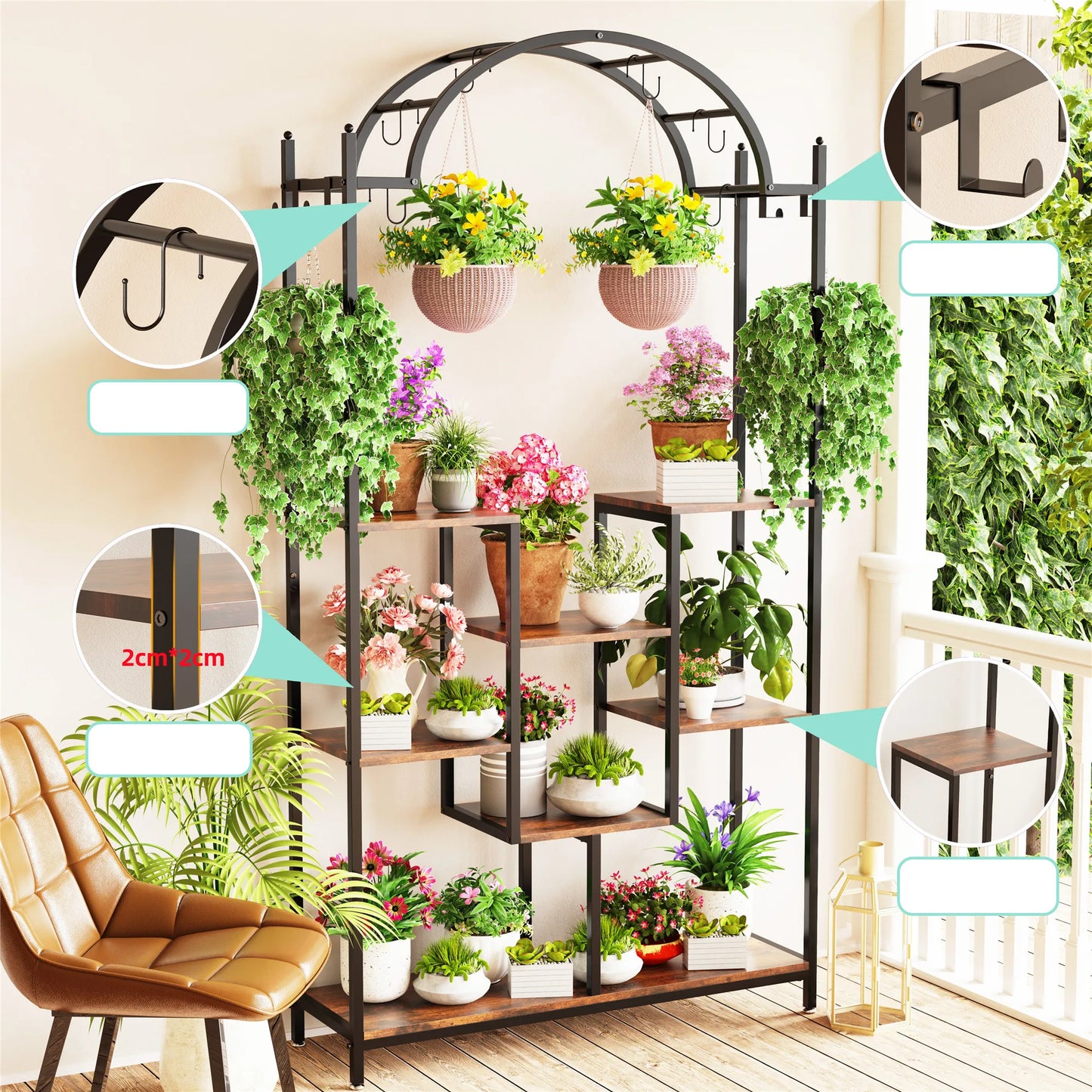 5-Tier Tall Indoor Plant Stand with Arched Metal Design