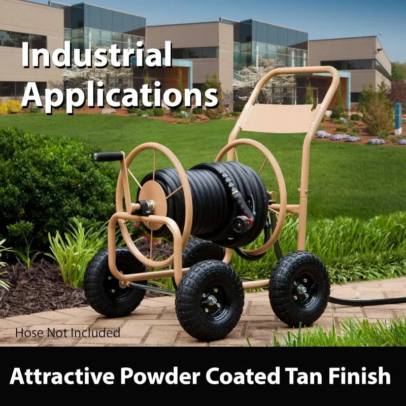 Industrial 4 Wheel Water Hose Reel Cart for Backyard Use