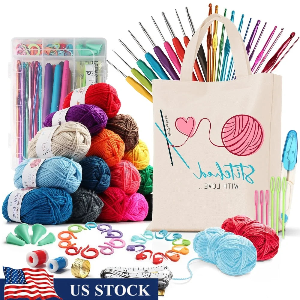 Crochet Craft Kit for Beginners 15 Color Yarn Bundle with Hooks