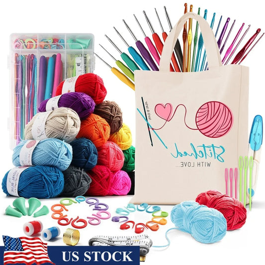 Crochet Craft Kit for Beginners 15 Color Yarn Bundle with Hooks