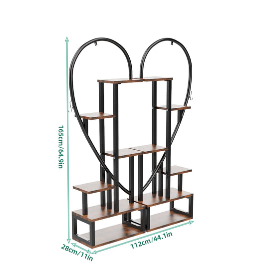 6 Tier Heart Shaped Wood and Metal Plant Stand Storage Shelf