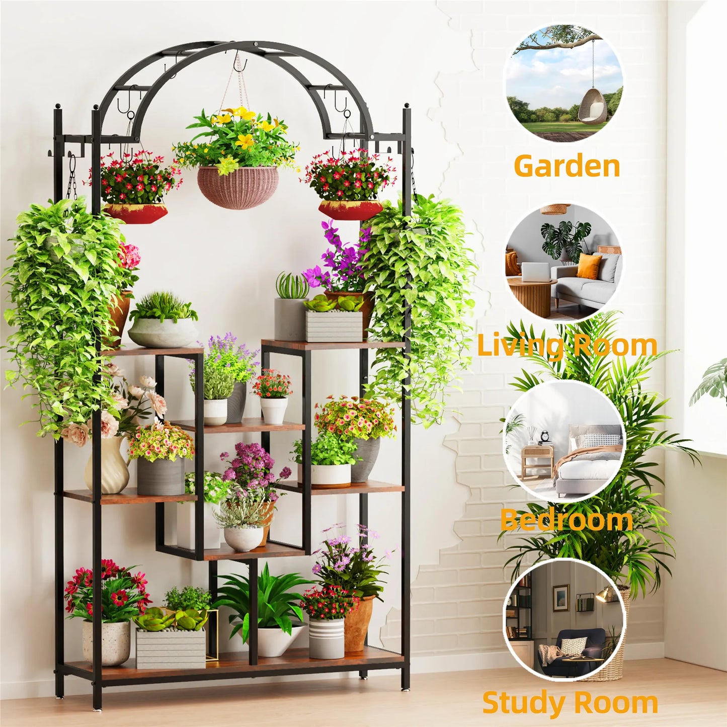 5-Tier Tall Indoor Plant Stand with Arched Metal Design