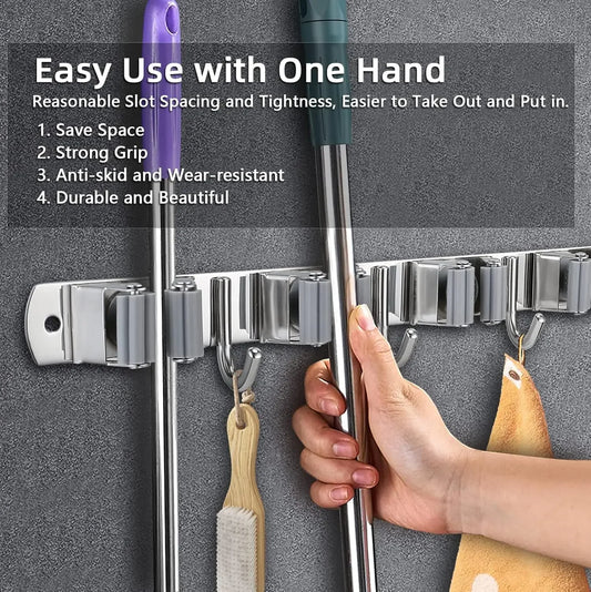 Heavy Duty Broom Holder Wall Mount Organizer with Hooks