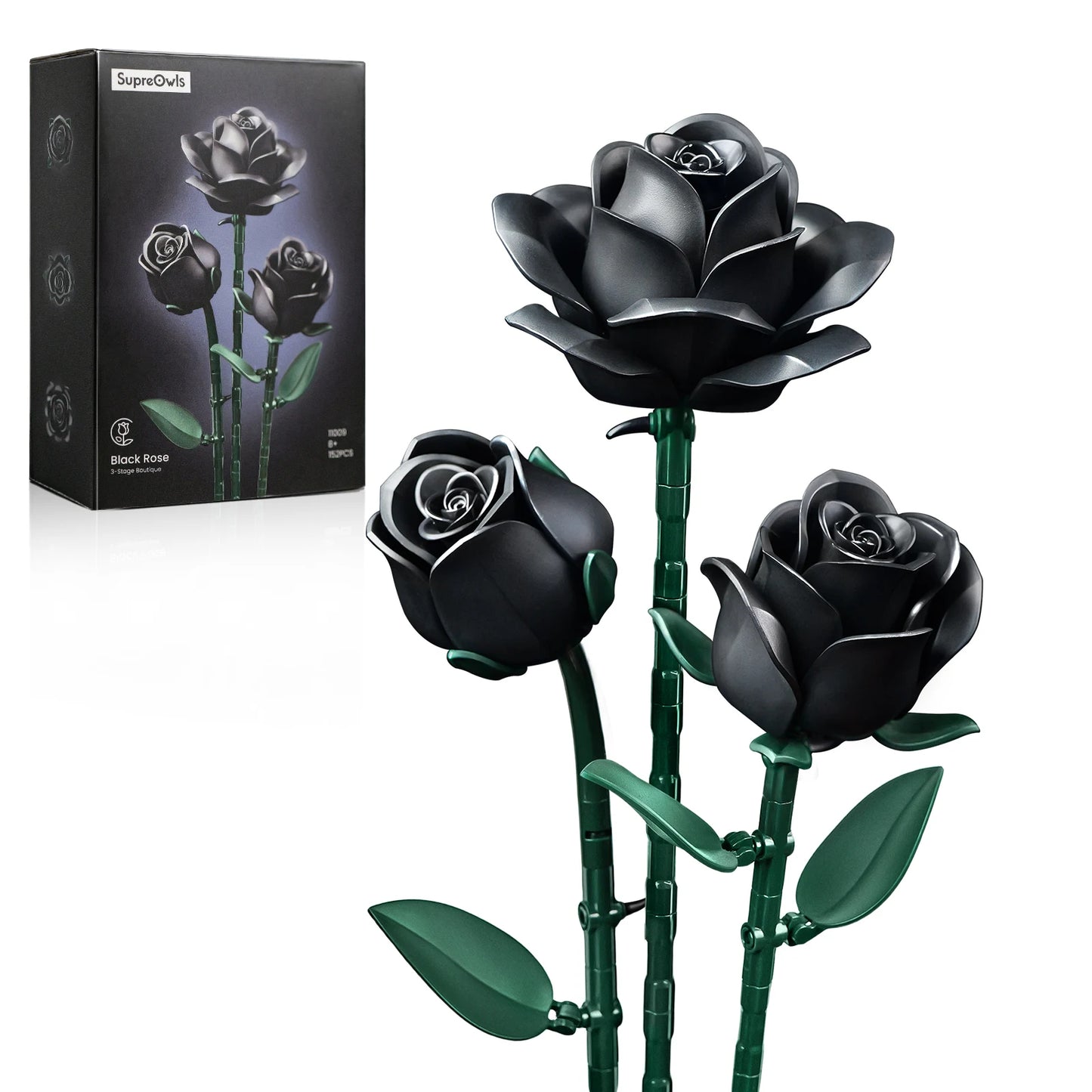 Black Roses Building Block Set 3PCS Floral Home Decor Gifts