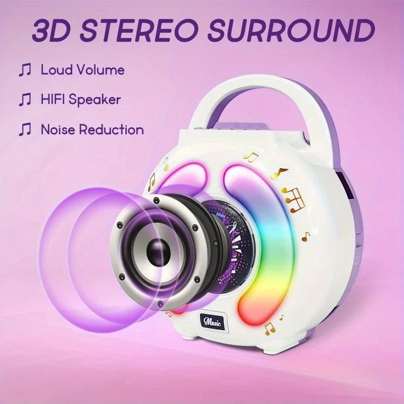 Kids Portable Karaoke Machine With 2 Mics Light Recording