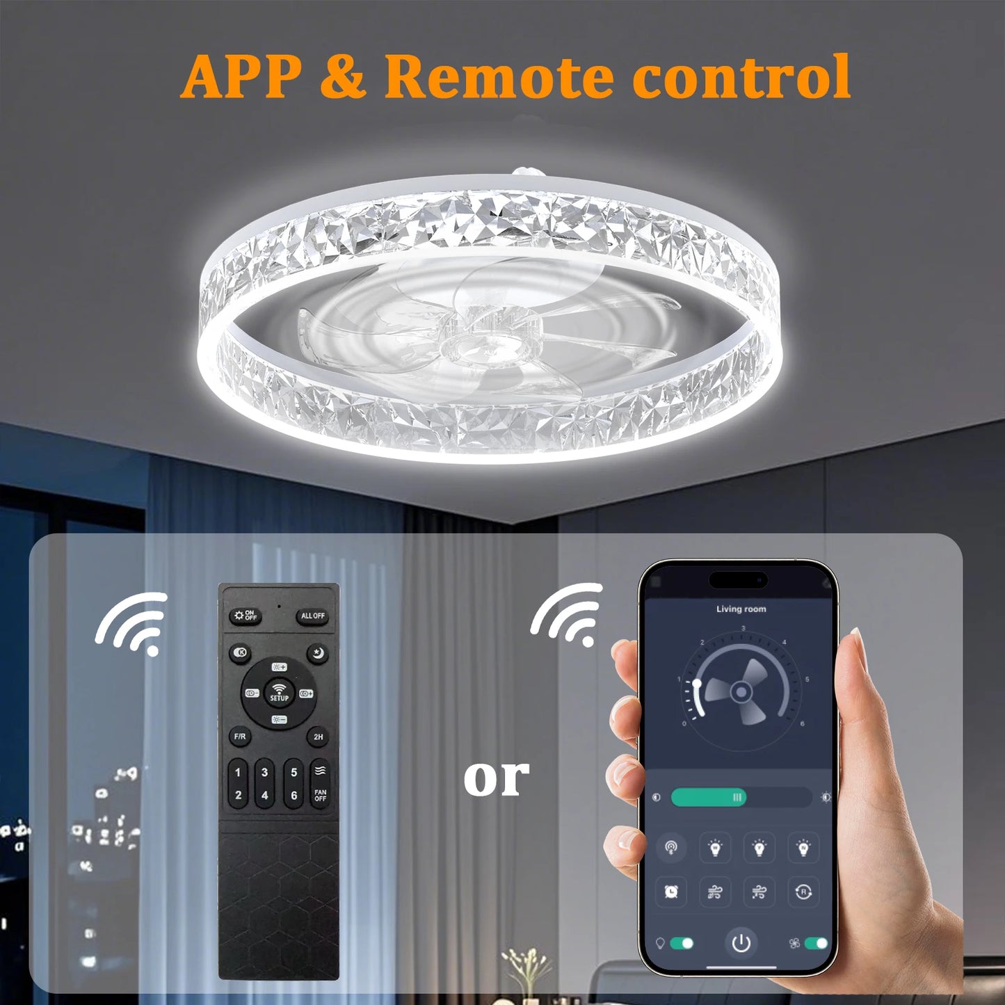 20 Inch Modern Ceiling Fan With Lights Remote Control Dimmable Low Profile Flush Mount Six Speed Wind Power