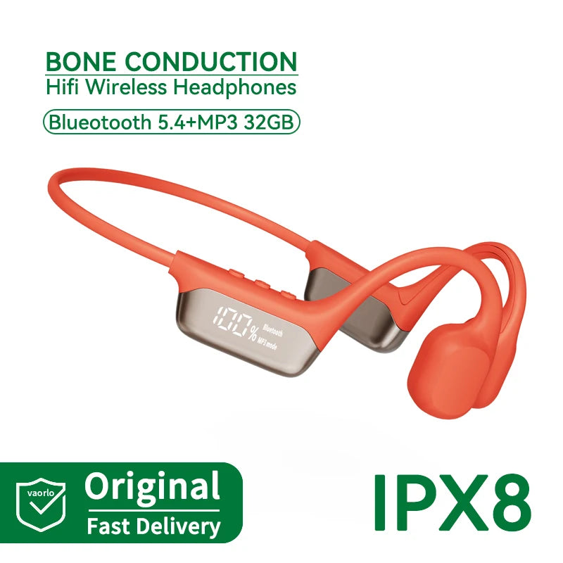 VAORLO Bone Conduction Headphones IPX8 Waterproof BT 5.4 MP3