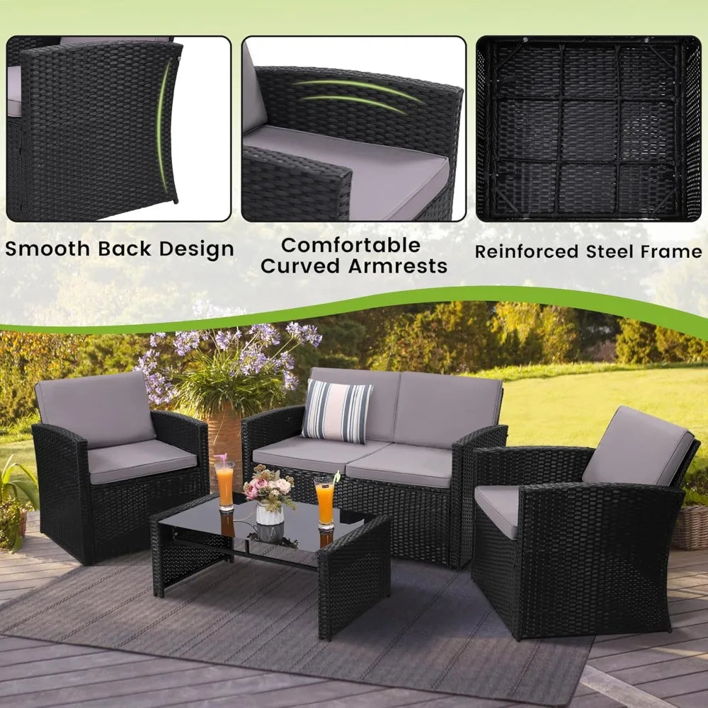 Modern Rattan Patio Conversation Set for Garden and Porch