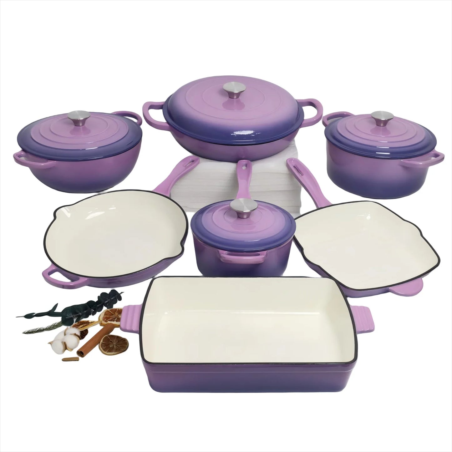 Multicolor Enamel Cast Iron 11 Piece Cookware Set Induction