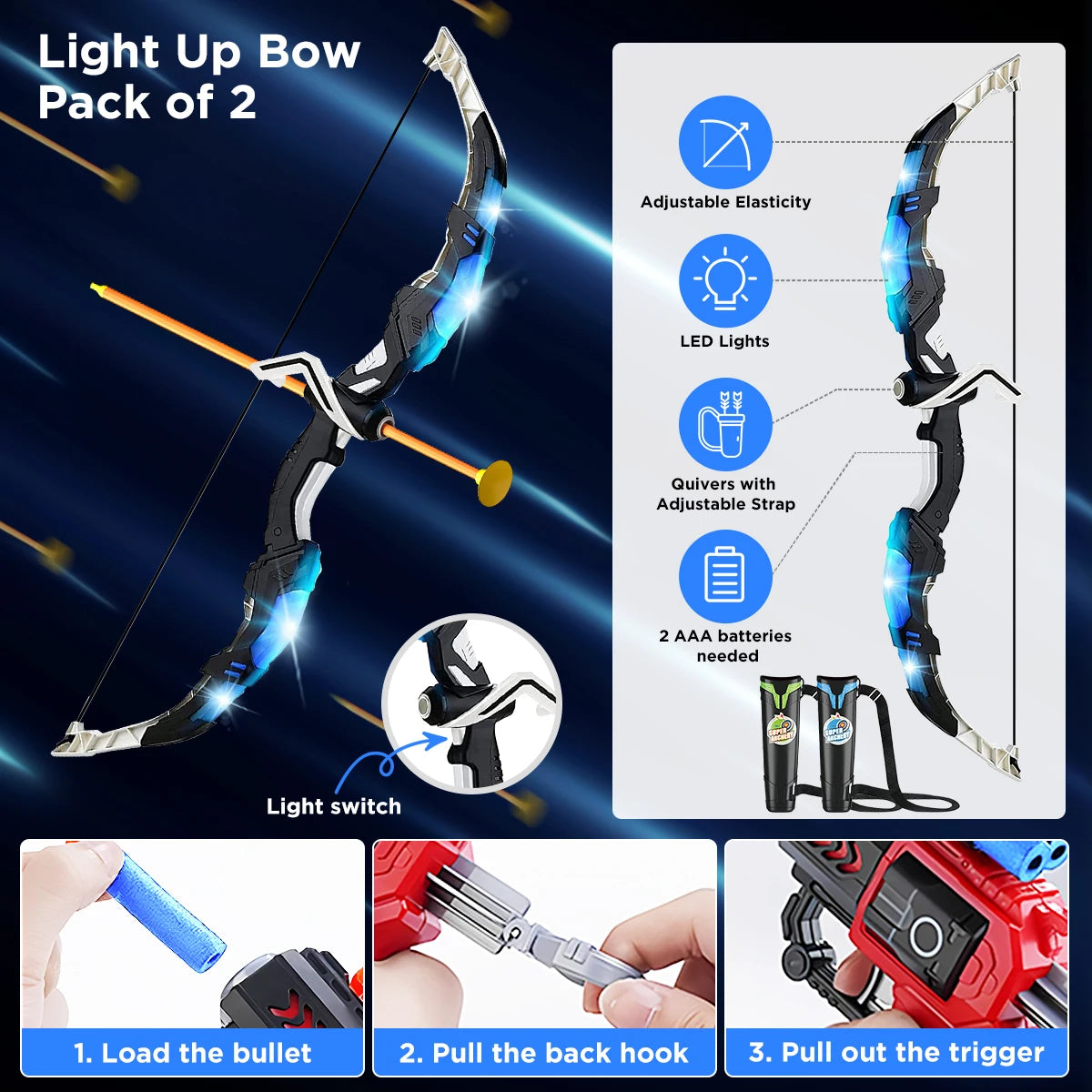 VATOS LED Archery Toy Set With Suction Cup Target Board