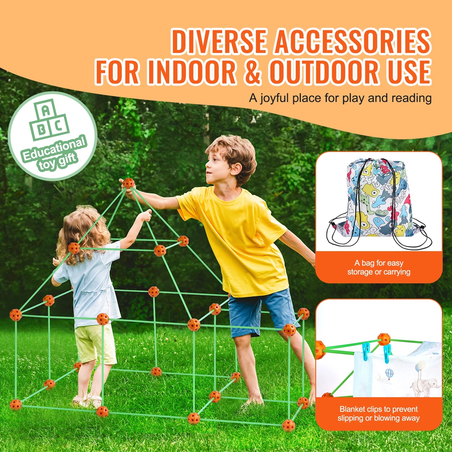 SucceBuy Fort Building Kit With 55 Rods And 30 Balls Tent