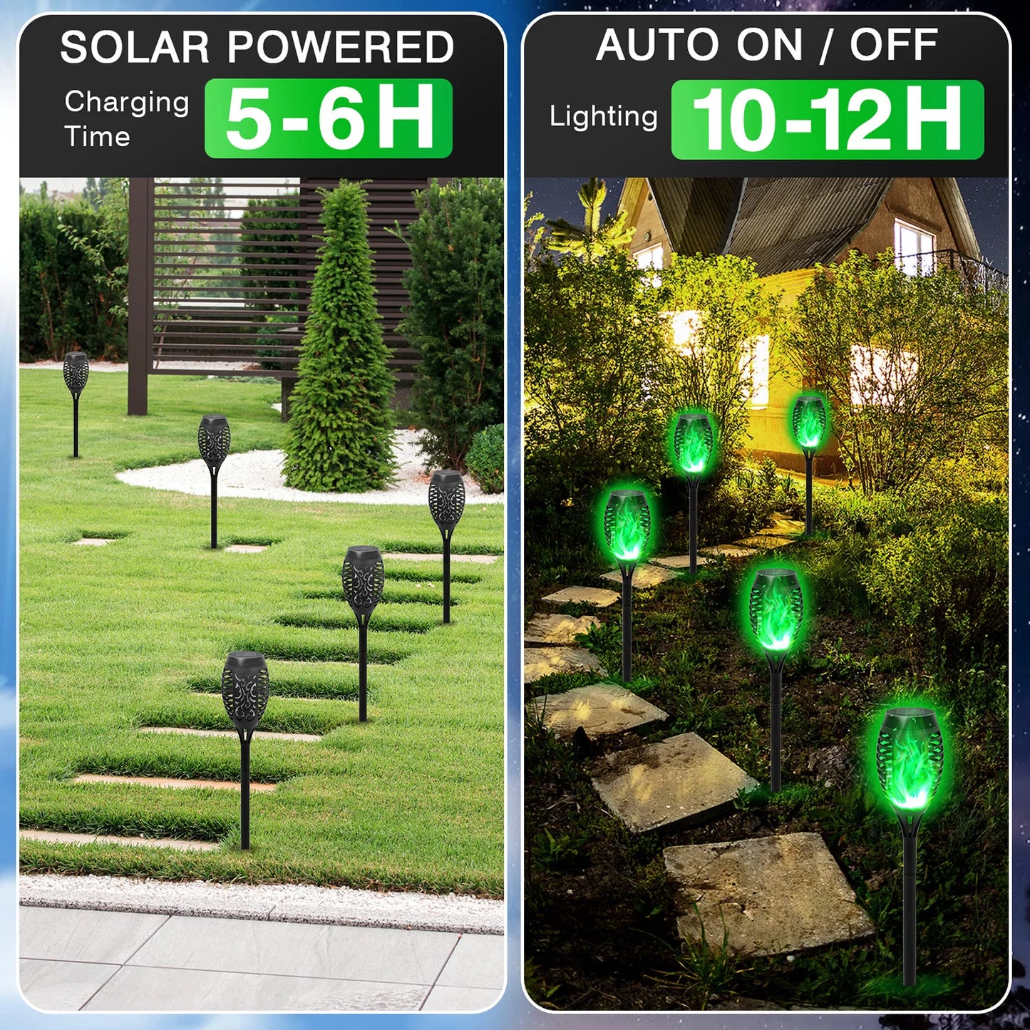 Green Solar Flame Light Outdoor Waterproof Torch for Garden