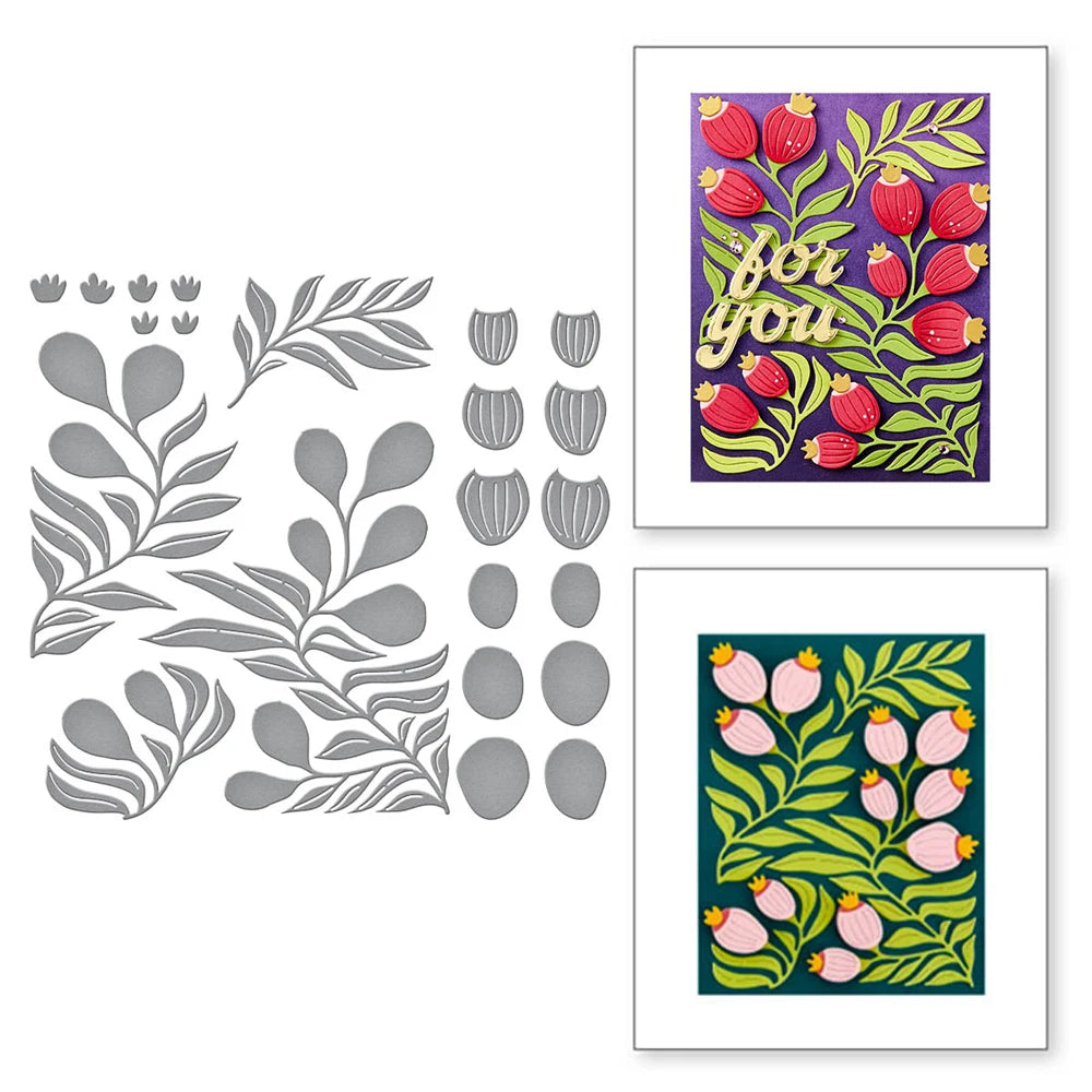 Elegant Flower Bud Sprig Metal Cutting Dies for DIY Crafts