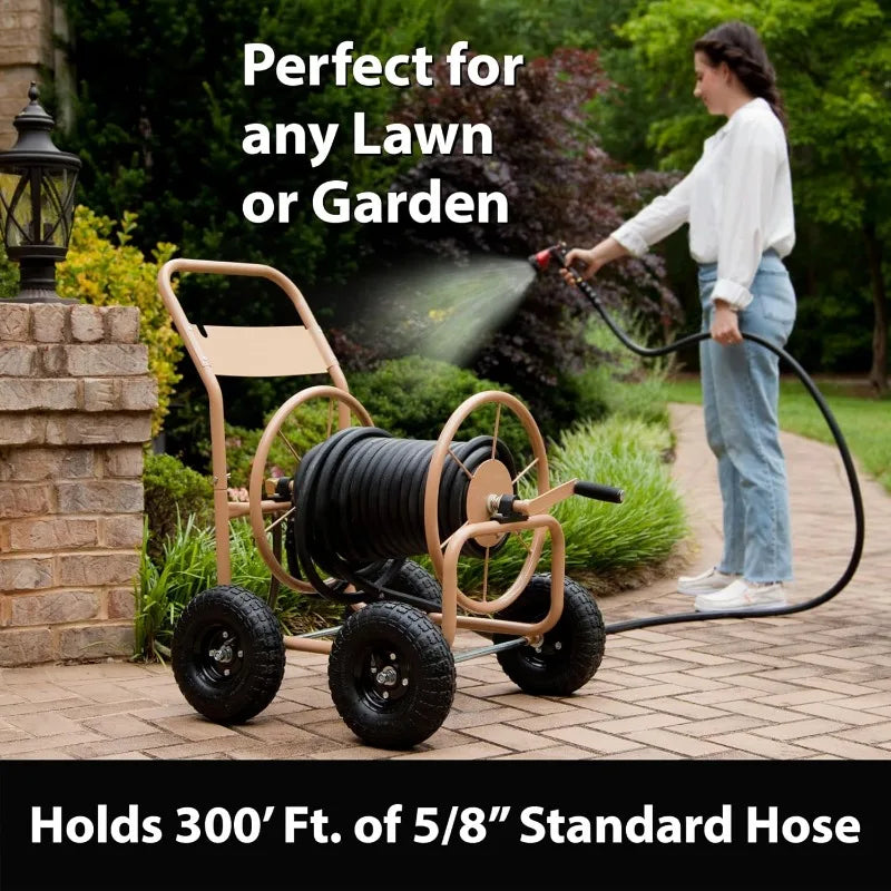 Industrial 4 Wheel Water Hose Reel Cart for Backyard Use