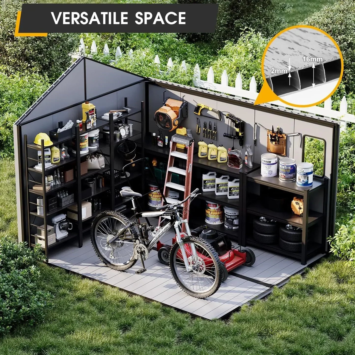 Resin Outdoor Storage Shed 8 x 10 FT All Weather Gray Garden Shed