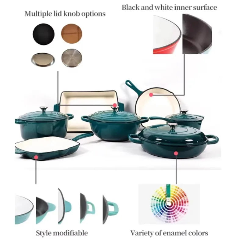 Multicolor Enamel Cast Iron 11 Piece Cookware Set Induction