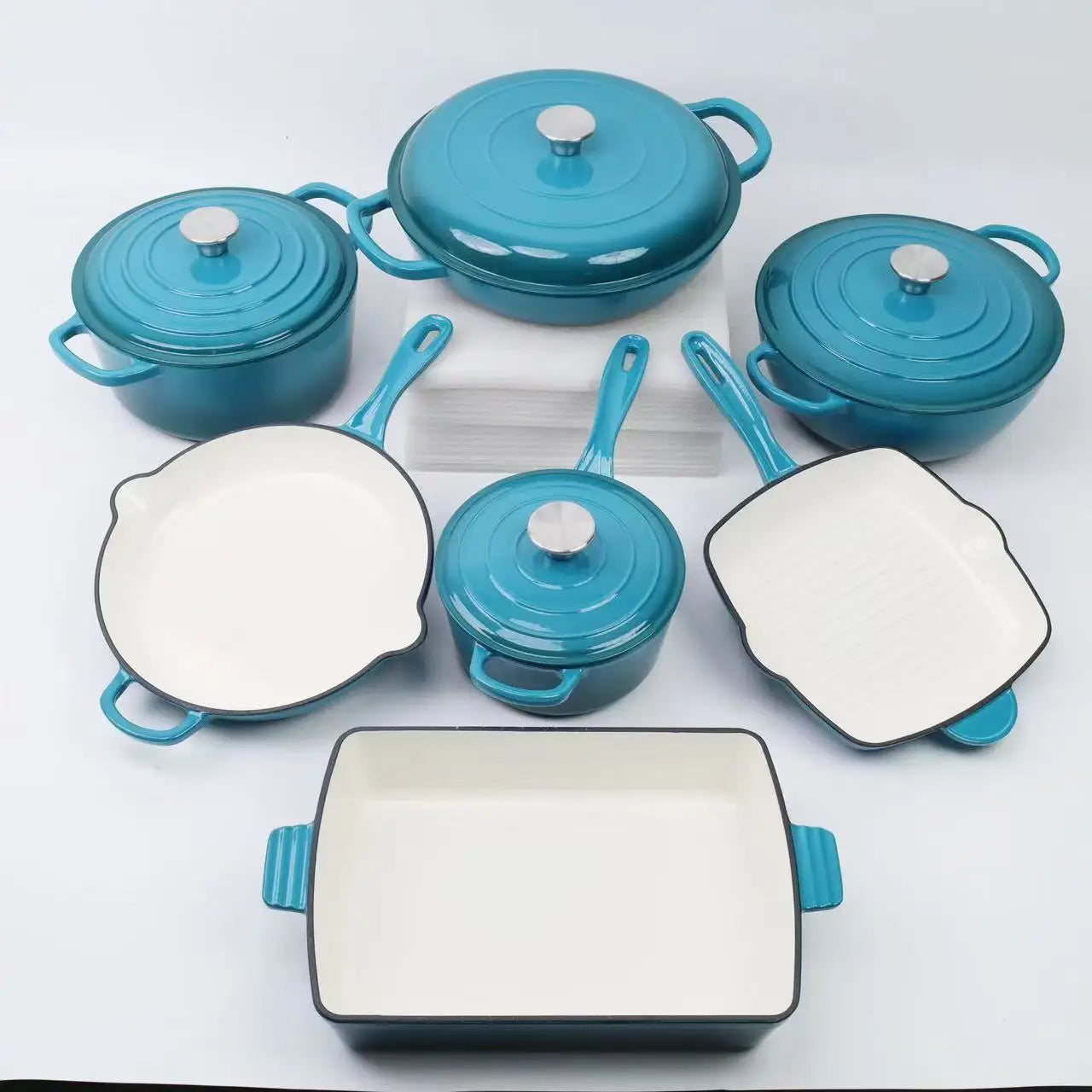 Multicolor Enamel Cast Iron 11 Piece Cookware Set Induction