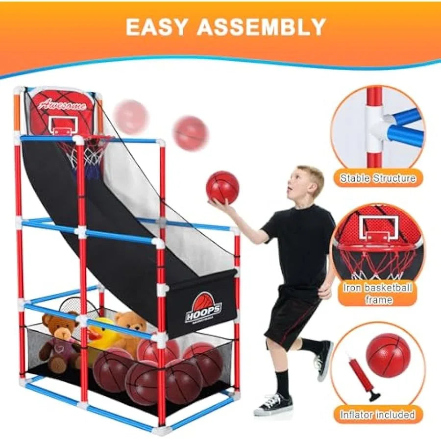 Adjustable Arcade Basketball Game Set With Storage 4 Balls