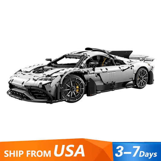 Technical Racing Silver Car Model 1:8 Building Blocks Gift