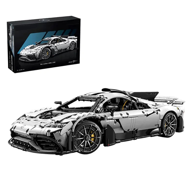 Technical Racing Silver Car Model 1:8 Building Blocks Gift